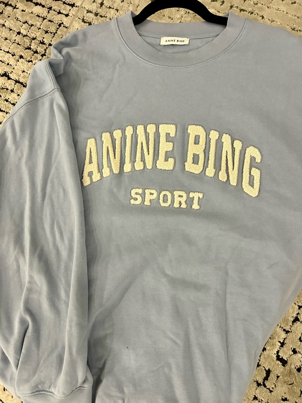 Anine Bing Light Blue 'Anine Bing Sport' Crewneck Sweatshirt with Cream Appliqué